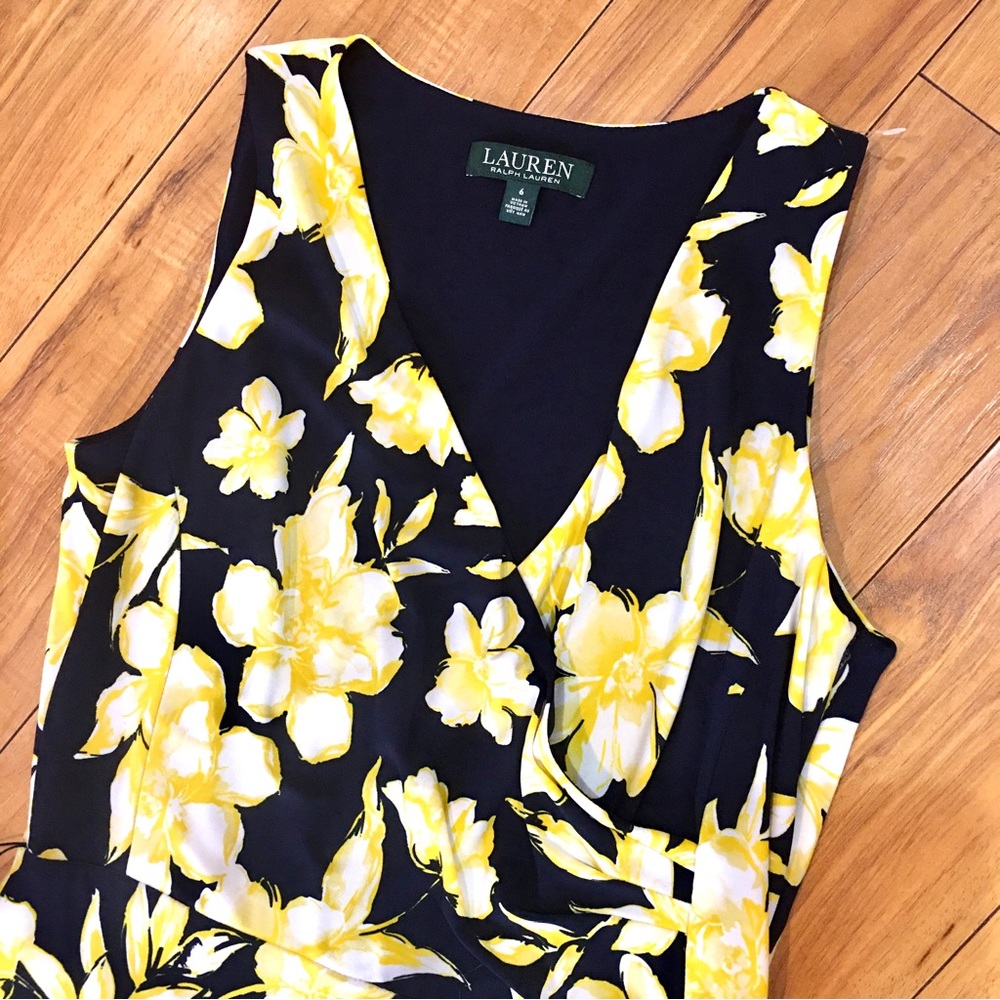 Ralph Lauren yellow black floral summer knee length dress summer Spring …